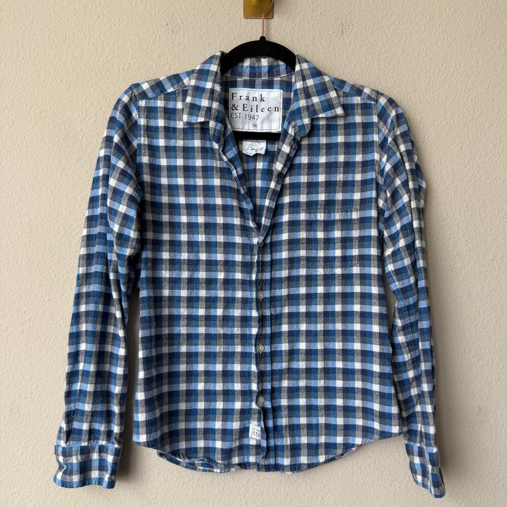 Frank & Eileen Barry Blue White Plaid Flannel Shirt Size XS